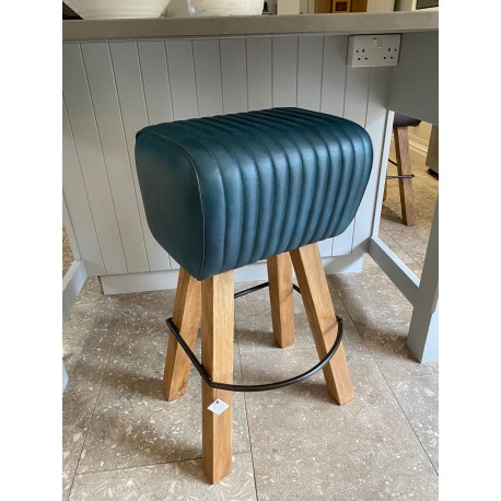 Leather Pommel Horse Style Bar Stool - Blue