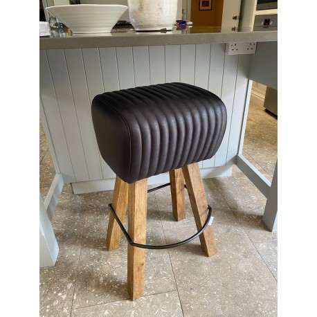Leather Pommel Horse Style Bar Stool - Black