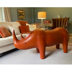 Huge Handmade Leather Rhino - 144cm Long x 68cm High - Vintage Style