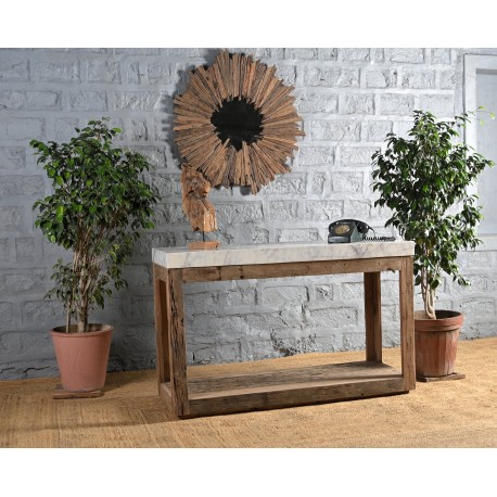 Kitchen Island / Breakfast Dining Bar 133cm x 50cm - Reclaimed Wood & Marble Top
