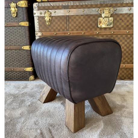 Black Leather Stool / Footstool / Sidestool - Pommel Horse