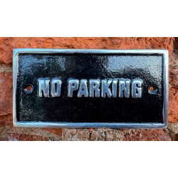 Solid Aluminium Wall Sign - NO PARKING - Silver & Black