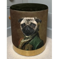 Quirky Stool - Pug Dog wearing Vintage Clothes