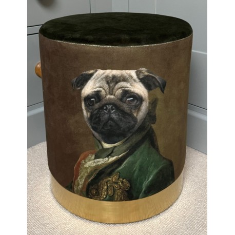 Quirky Stool - Pug Dog wearing Vintage Clothes