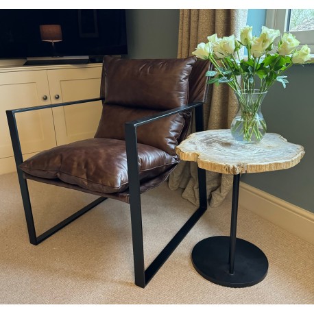 Brown Leather Relaxing Armchair - Vintage Retro Modern