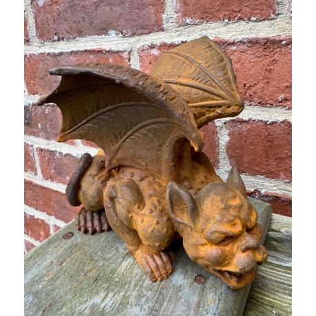 Winged Laying Gargoyle Cast Iron Gothic Sculpture