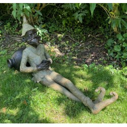 Large Bronze Goblin Asleep - Head Laying on a Pot