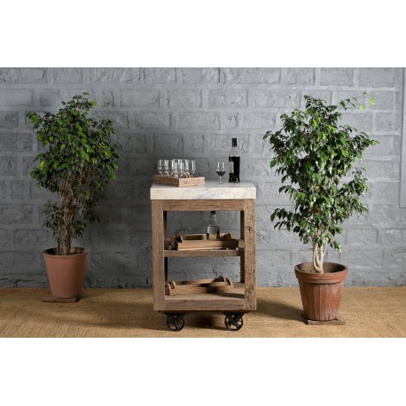 Kitchen Island / Breakfast Dining Bar 67cm x 50cm - Reclaimed Wood & Marble Top