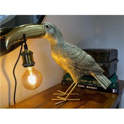 Toucan Exotic Bird - Table Light / Desk Lamp - Gold Colour - Height 37cm  Quirky