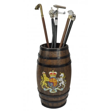 Wood Umbrella / Walking Stick Stand - Vintage Barrel Style - Coat of Arms - 61cm