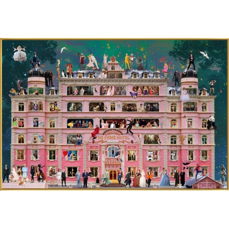 'The Fame Hotel' - Large Framed Artwork - Tempered Glass - 150cm x 100cm