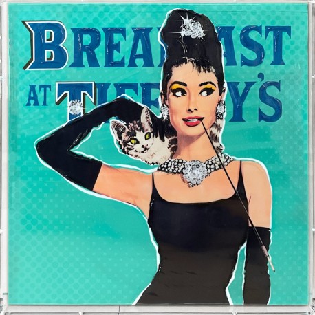 'Breakfast at Tiffany's' - Framed Canvas Artwork in Acrylic Box - 60cm x 60cm