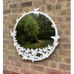 Round Mirror - Suitable for Garden or Indoor - Wrought Iron - 70cm - Butterflies