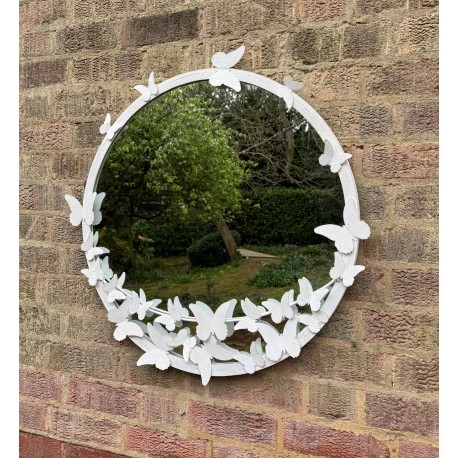 Round Mirror - Suitable for Garden or Indoor - Wrought Iron - 70cm - Butterflies