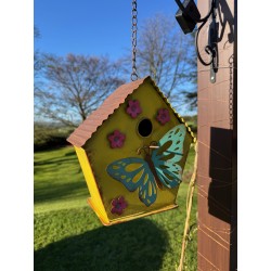 Bird House - Decorated with Butterfly - Garden Hanging with Chain - Iron