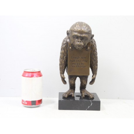 'Laugh Now' Monkey by Banksy - Genuine Bronze & Solid Marble Sculpture - H 28cm