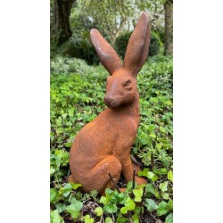 Cast Iron Seated Rabbit - Outdoor Garden Statue Ornament - 40cm High