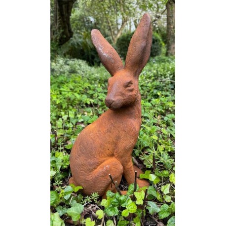 Cast Iron Seated Rabbit - Outdoor Garden Statue Ornament - 40cm High
