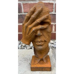 See No Evil Contemporary Art Sculpture - Cast Iron Outdoor Garden Statue - 30cm