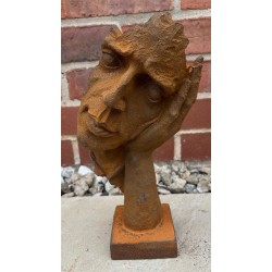 Hear No Evil Contemporary Art Sculpture - Cast Iron Outdoor Garden Statue - 30cm