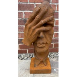 Mans Face Contemporary Art Sculpture - Cast Iron Outdoor Garden Statue - 60cm