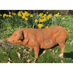 Large Cast Iron Garden Sculpture - Standing Pig - 90cm Long