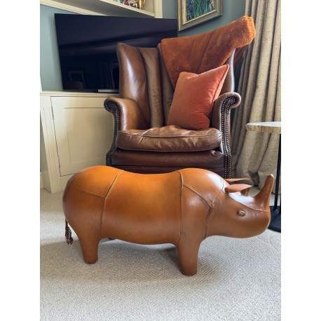 Vintage Style Handmade Genuine Leather Rhino Footstool / Stool - 79cm Long