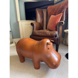 Vintage Style Handmade Genuine Leather Hippo Footstool / Stool - 69cm Long