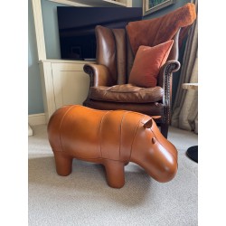 Vintage Style Handmade Genuine Leather Hippo Footstool / Stool - 72cm Long