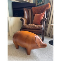 Vintage Style Handmade Genuine Leather Pig Footstool / Stool - 70cm Long