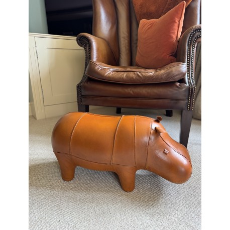 Vintage Style Handmade Genuine Leather Hippo Footstool / Stool - 55cm Long