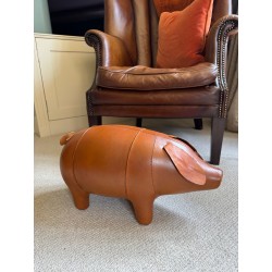 Vintage Style Handmade Genuine Leather Pig Footstool / Stool - 51cm Long