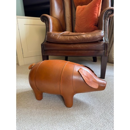 Vintage Style Handmade Genuine Leather Pig Footstool / Stool - 51cm Long