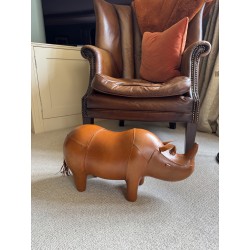 Vintage Style Handmade Genuine Leather Rhino Footstool / Stool - 55cm Long