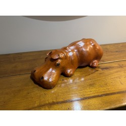 Laying Sleeping Hippo - Hand Made - Covered in Genuine Leather