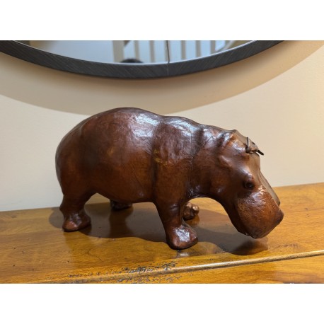 Small Standing Hippo - Covered in Genuine Leather - Hand Made Product