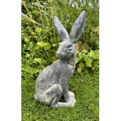 Cast Iron Seated Rabbit - Grey Lead Colour - Outdoor Garden Statue - 40cm High