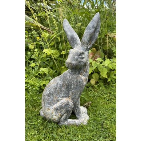 Cast Iron Seated Rabbit - Grey Lead Colour - Outdoor Garden Statue - 40cm High