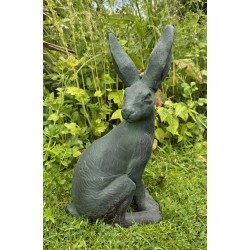 Cast Iron Seated Rabbit - Green Colour - Outdoor Garden Statue - 40cm High