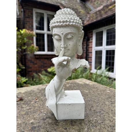 Buddha 'Calm' Contemporary Art Sculpture - White Cast Iron Outdoor Garden Statue