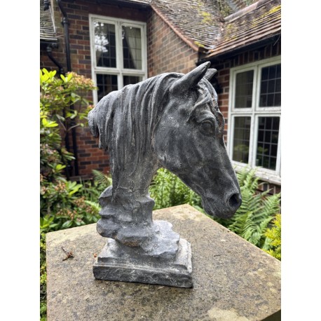 Horse Head Bust Sculpture - Cast Iron Outdoor Garden Statue Ornament - 20kg