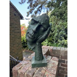 Green Hear No Evil Contemporary Sculpture - Cast Iron Outdoor Garden Statue 57cm