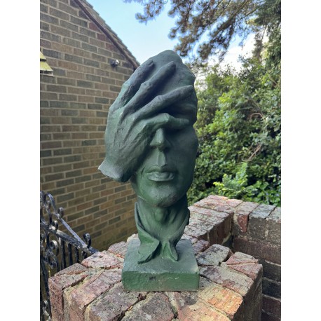 Mans Face Contemporary Art Sculpture - Cast Iron Outdoor Garden Statue - 60cm