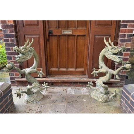 Large pair of Bronze Oriental Chinese Dragons - 100cm High - Stunning Patina