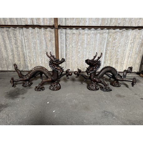 Large pair of Bronze Oriental Chinese Dragons - 114cm Long