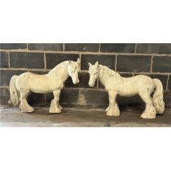 Pair of Cast Iron Horses - Cream White - Length 78cm - Garden Statue Sculptures