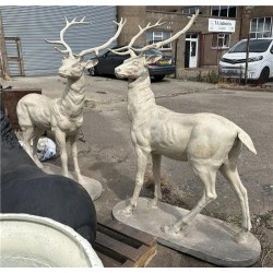 Pair of Lifesize Cast Iron Stags - Antique Cream - Height 142cm x Length 101cm
