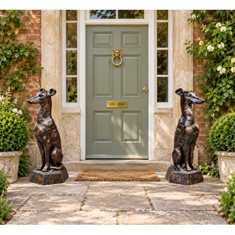 Pair of Cast Iron Seated Dogs - Outdoor - Height 96cm - Greyhounds Whippets
