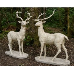 Pair of Lifesize Cast Iron Stags - Antique Cream - Height 142cm x Length 101cm