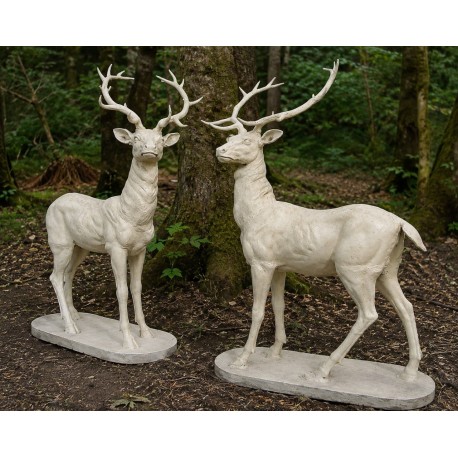 Pair of Lifesize Cast Iron Stags - Antique Cream - Height 142cm x Length 101cm